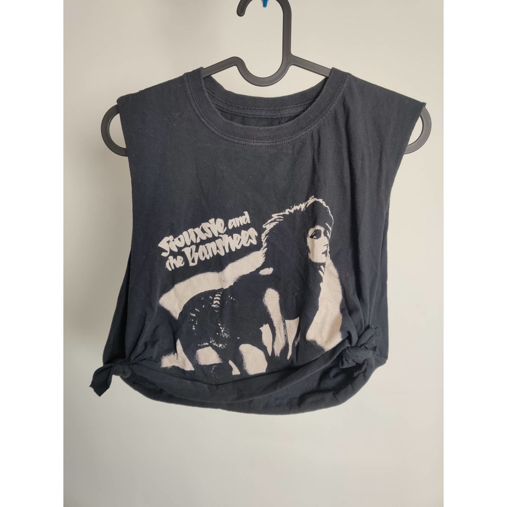 Black Graphic Tank Top with Band Print